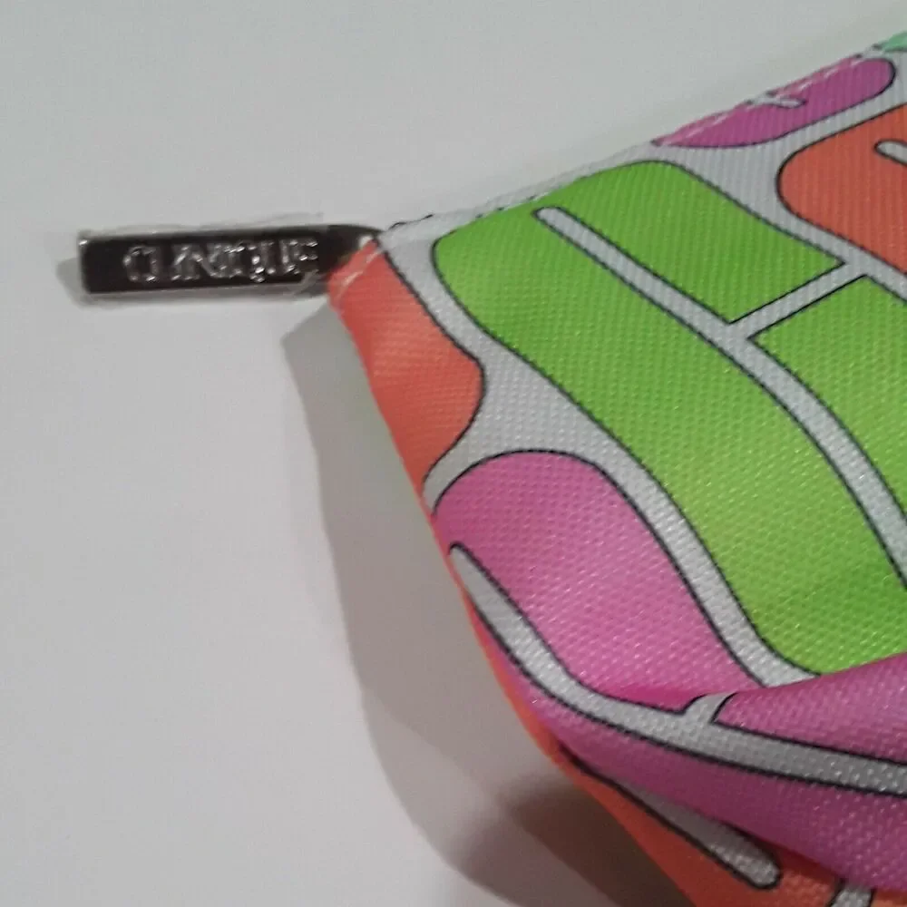 CLINIQUE LETTER C PATTERN MAKEUP BAG multi color yellow green orange neon zipper